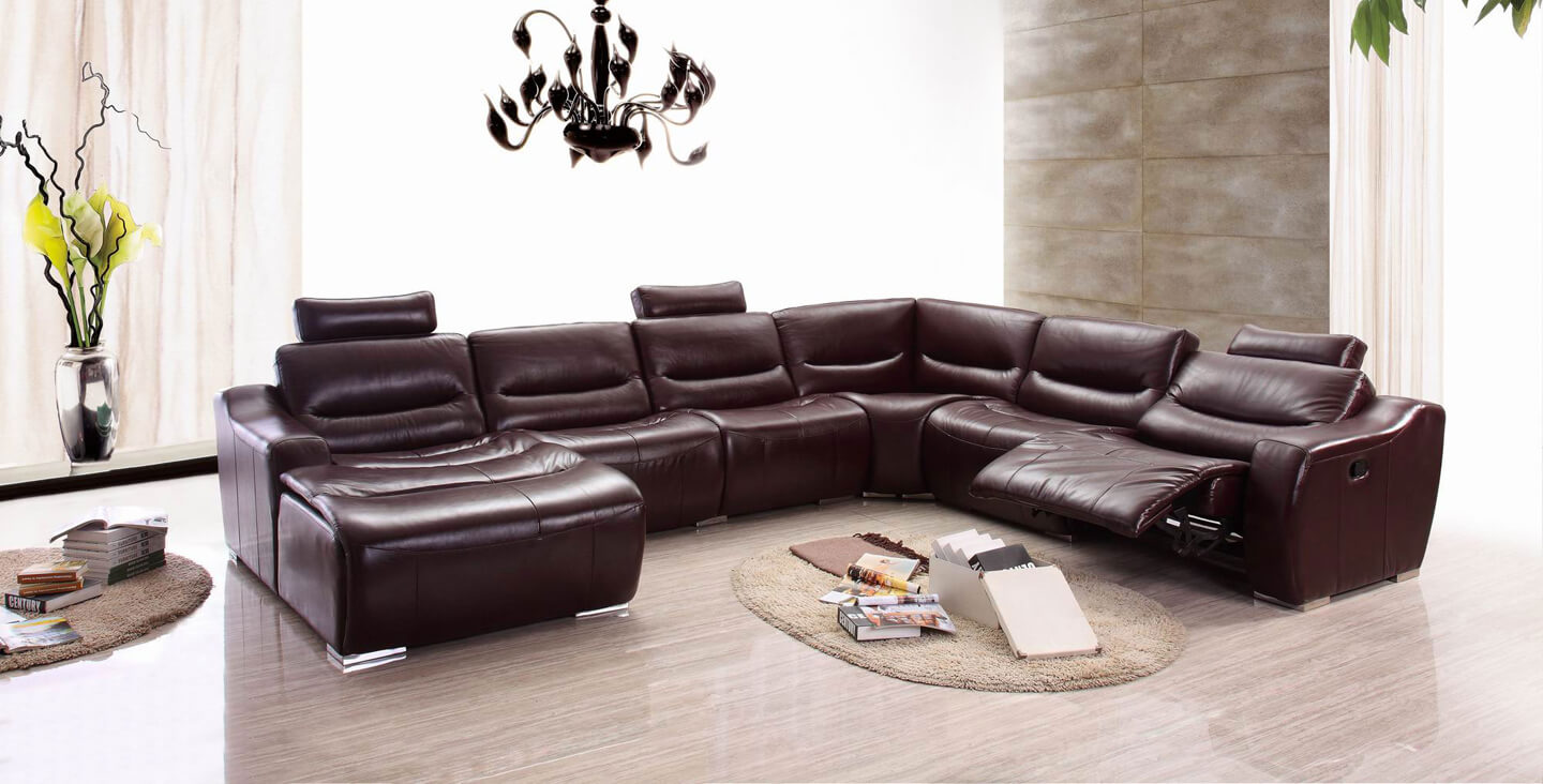 2144 Leather Eco Leather Reclining Sectional Left Arm Chaise Brown By   2144 Sectional Left Wrecliner Side Left 1 