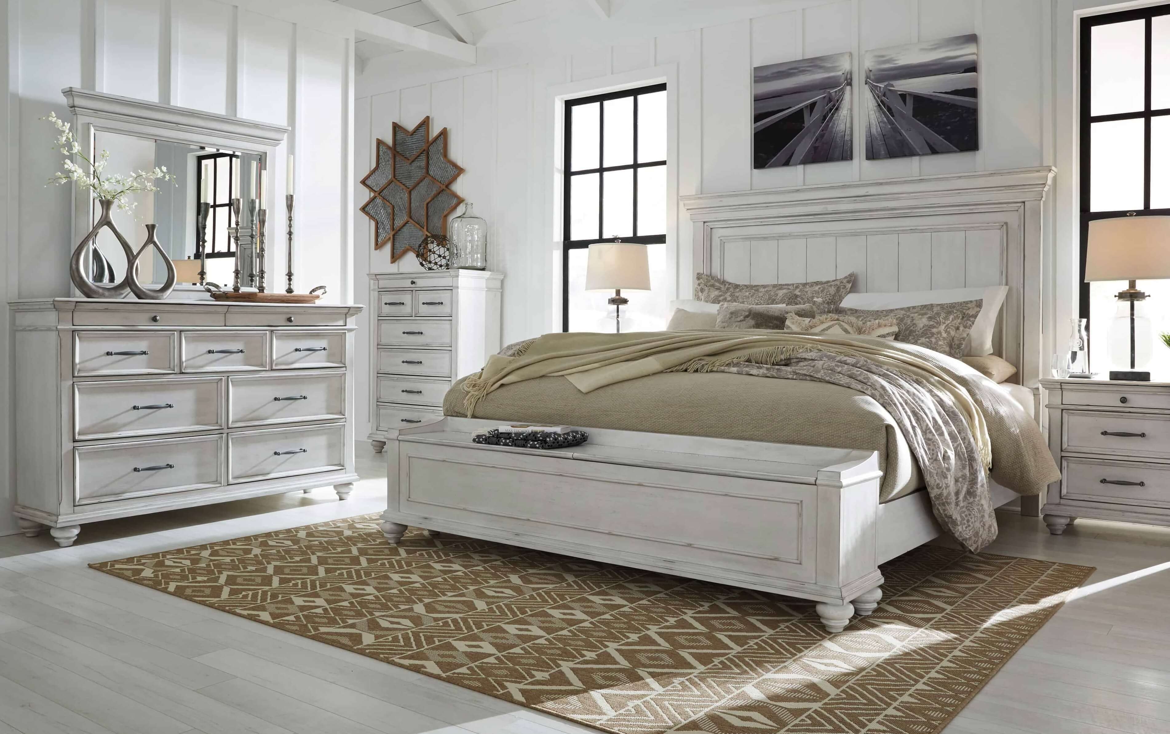 Ashley SM Kanwyn Wood Storage Panel Bedroom Set, White by Ashley Furniture