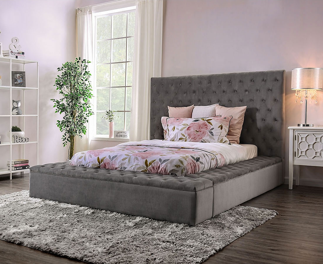 Davida Fabric Low Profile Tufted Platform Bed By Furniture Of America
