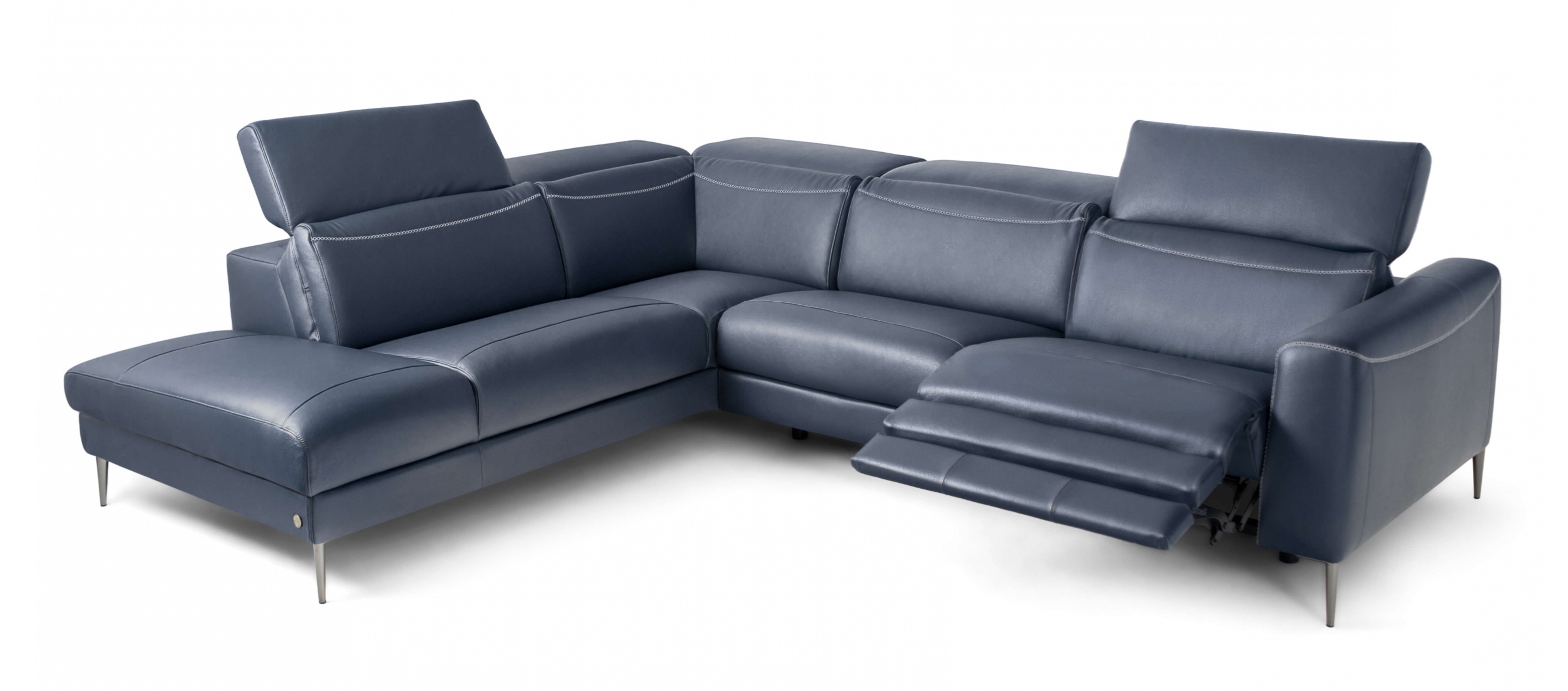 Pauline Leather Sectional Sofa with One Power Recliners in Blue